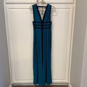 Nicole Miller Elegant Teal and Navy Maxi Dress